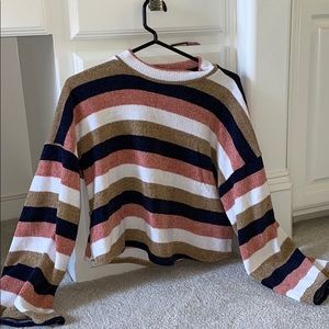 Pink, Navy, Tan Striped Sweater